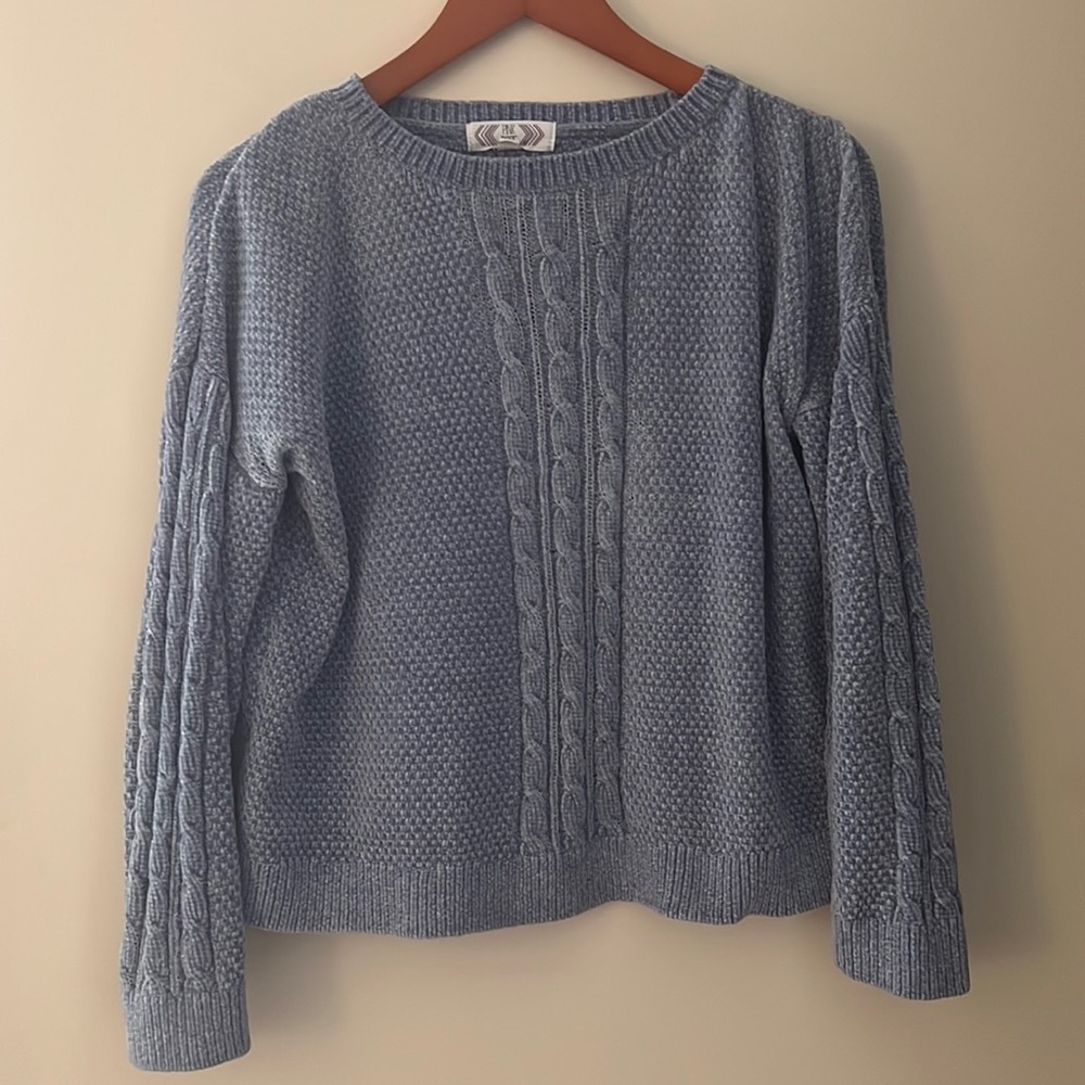 Womens cable-knit pull over light blue pastel sweater